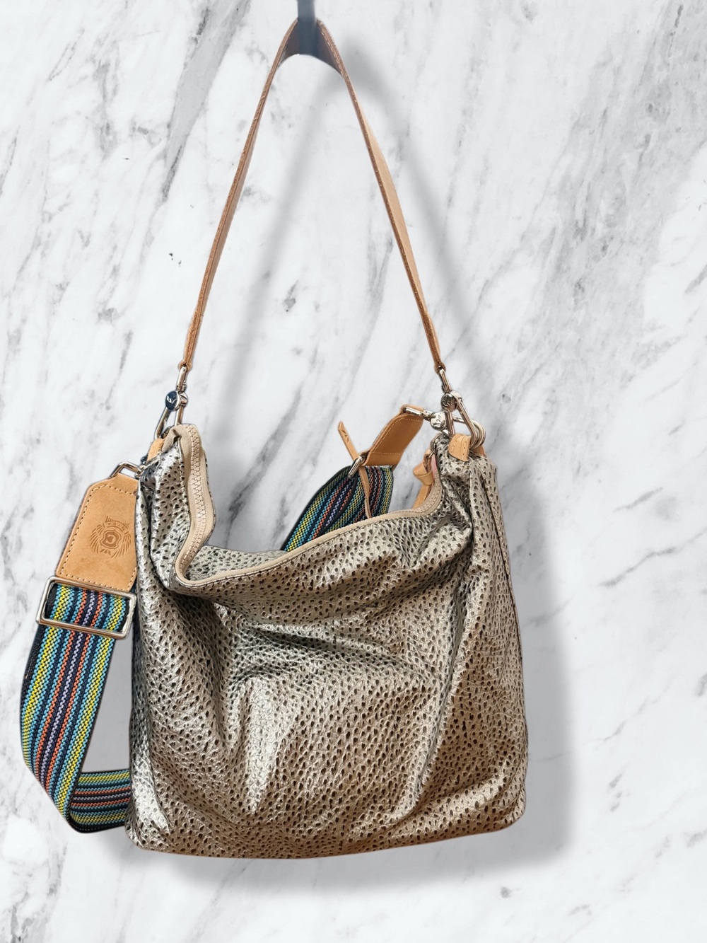 Consuela Metallic Gold Shoulder Bag with blue glitter interior - Picture 4 of 5